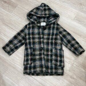 ZARA Kids Hooded Plaid Wool Blend Coat - Size 7